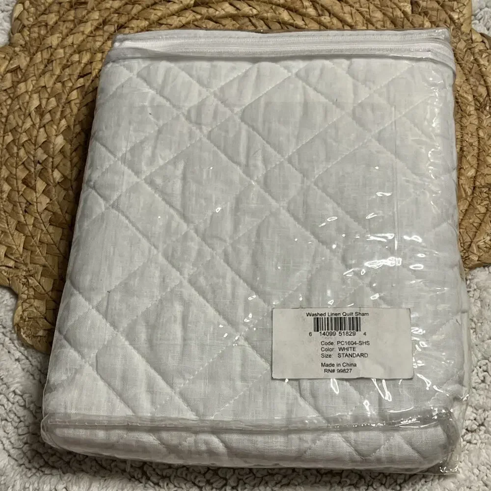 Annie Selke Pine Come Hill Washed Linen & Cotton Quilted Sham Standard White